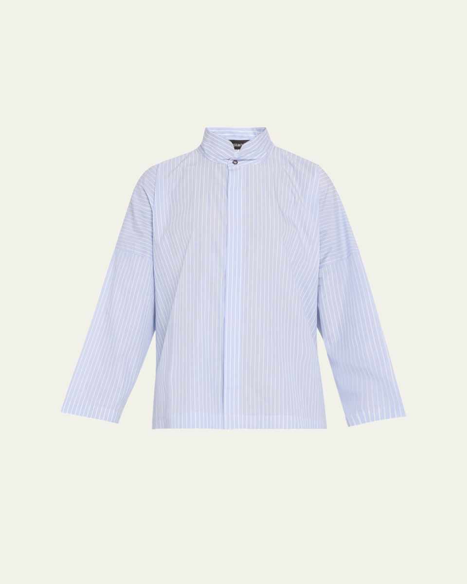 Wide Longer-Back Double Stand-Collar Shirt (Mid Plus Length)